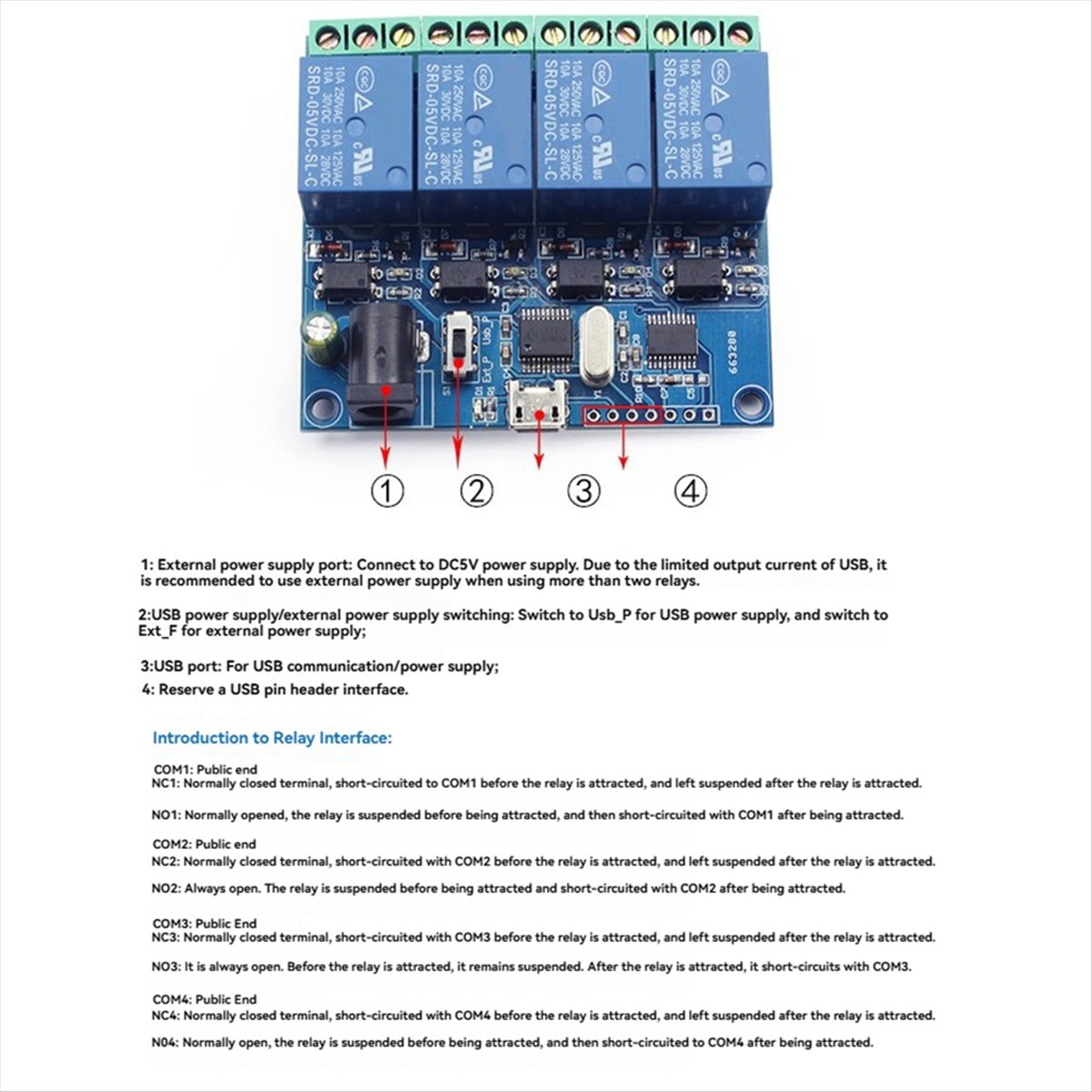 Relay Module 4 Channel - AT42 4채널 USB 릴레이 모듈 LCUS-4