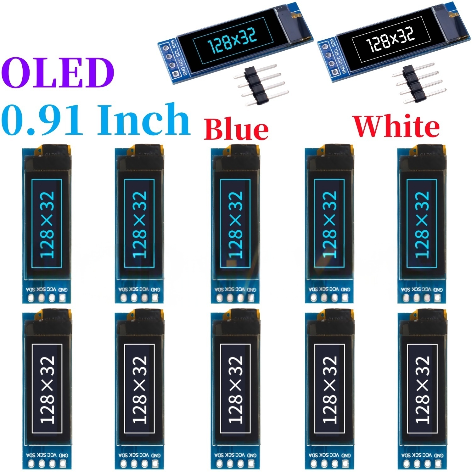 Ssd1306 - 0.91인치 128x32 IIC I2C 화이트/블루 OLED