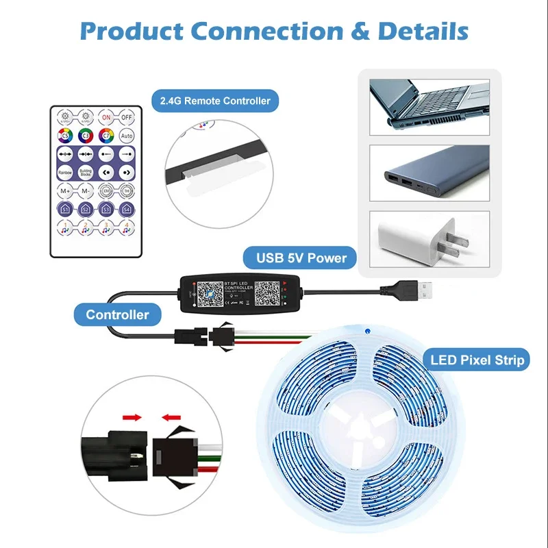 WS2812B 컨트롤러 블루투스 음악 픽셀 LED 스트 - Ws2812B Strip 5V 리뷰 및 가격